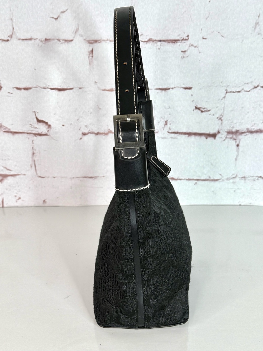 COACH Vintage Black Mini Hobo Signature Monogram Jacquard Canvas Shoulder Bag - Picture 5 of 14